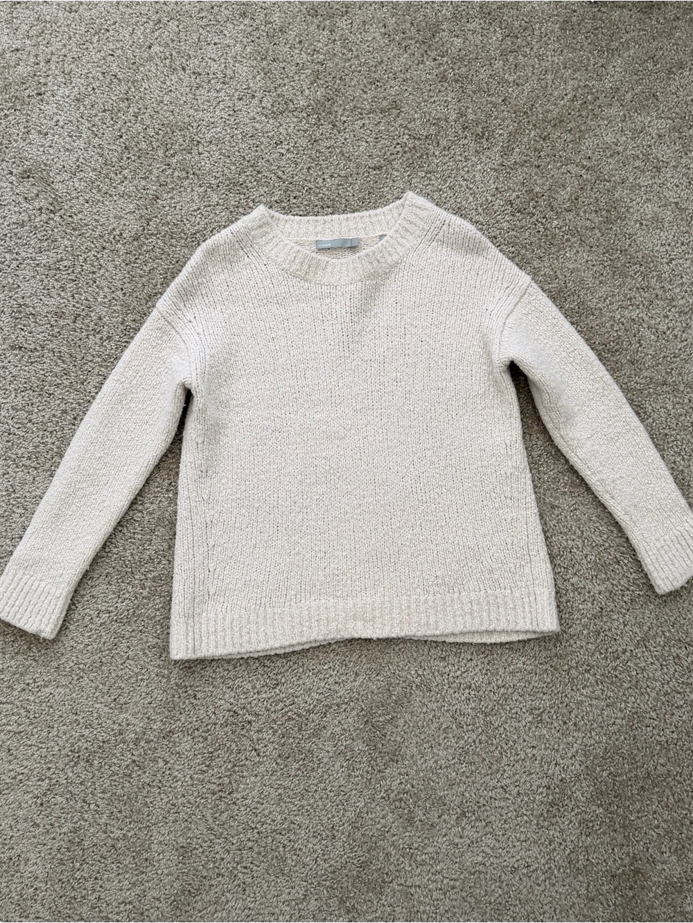 Vince Women’s L Chunky Boucle 100% Wool Sweater Crewneck Oatmeal Drop Shoulder